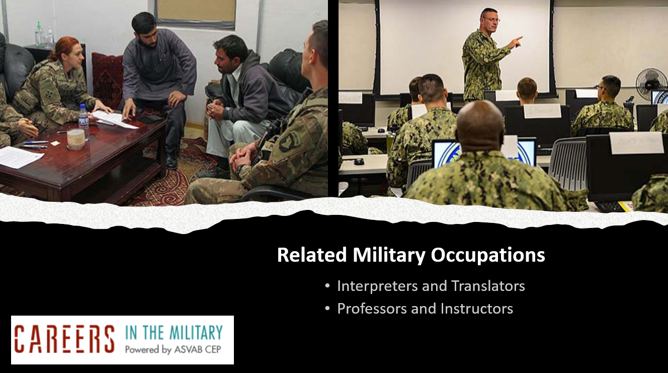 Related Military Occupations: Interpreters and Translators and Professors and Instructors