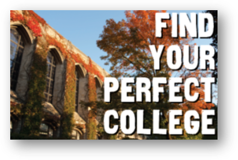 A picture of a college building with text: find your perfect college