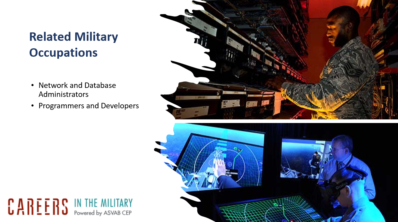 Related Military Occupations: Network and Database Administrators Programmers and Developers
